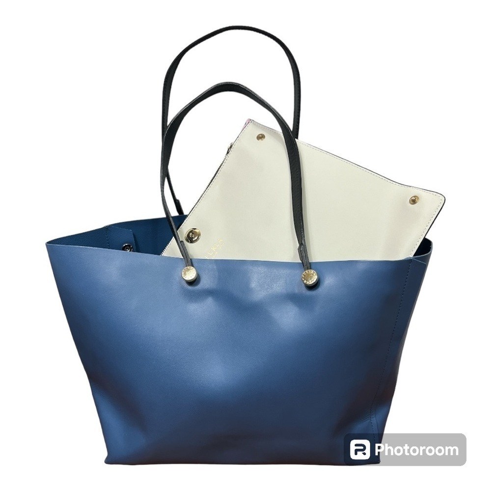 Furla Eden Tote Blue Leather with Interior Clutch Chameleon Print - Picture 2 of 16
